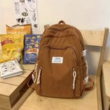 Riolio  Portable Bookbag Students Backpack Striped Velvet Large Capacity School Bags Solid Color Travel Bag