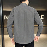 Riolio  Spring Autumn New Turn-down Collar Long Sleeve Fashion Shirt Man High Street Casual Striped Printing Pockets Patchwork Cardigan
