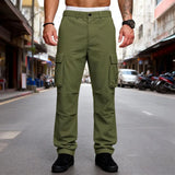 Riolio  Men's Cargo Pants Multi Pocket Solid Color Button Waist Casual Outdoor Work Trousers for Men