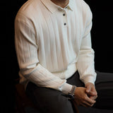 New Japanese Business Men Polo Sweater Light Luxury Knit Slim-fit Long Sleeve Pullover Premium Solid Color Basic Knitwear M-3XL