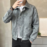 Riolio American Street Style Men's Jacket Handsome Trendy Jacket with Retro Collar Design and Rivet Decoration Double Door Front Coat