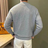 Riolio  Autumn Men Knitted Henry Sweater Long Sleeve Solid Color Jacquard O Neck Luxury Pullovers Korean Fashion Slim-fit Knitwear M-3XL