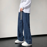 Riolio Apricot Black Plaid Pants Men Fashion Retro Hollow Out Pants Men Streetwear Hip-hop Loose Hole Straight Pants Mens Trousers