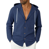 Riolio  Men's Striped Hooded Shirt Long Sleeve Button Down Casual Linen Blend Hoodie Shirt for Daily Wear
