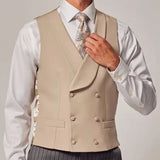 Riolio  Men Vest Sky Blue Solid Color Double Button With Lapel Waistcoat For Wedding Groom Business Formal Banquet Work Men Suit Vest