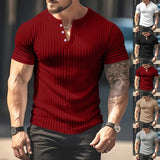 Riolio Summer Slim Henry shirt short sleeve T-shirt Small T-shirt casual top sports fitness men's round neck T-shirt Ropa Hombre