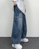 Riolio Autumn Harajuku Fashion retro High Street hiphop Pants Straight Wide Leg Pants Women Casual Loose Big Pockets Cargo Jeans