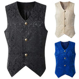 Riolio Black Vest Men Renaissance Steampunk Coat Gothic Jacquard Waistcoat Single Breasted Business Formal Dress Vest for Suit