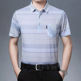Riolio  New Summer Men's Short Sleeved T-shirt Ice Silk Middle Aged Lapel Polo Shirt