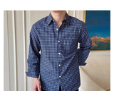 Riolio  New American Retro Men Shirts Light Luxury Textured Lapel Plaid Long Sleeve Cardigan Leisure Trendy Premium Check Blouse M-2XL