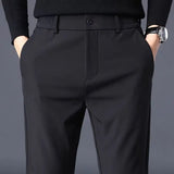 Riolio  Classic Solid Color Slim Pocket Business Pants Classic Zipper Button Black Work All-match Youth Casual Male Autumn Trousers
