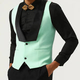 Riolio  Men Vest Pink With Black Lapel Waistcoat For Wedding Birthday Business Banquet Work Set Men Suit Vest