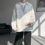 Riolio  Collar Sweatshirt Mens Layered V Neck Pullover Fake Two Piece Streetwear Casual Hoodie Jacket Fall 2025 New Tie Dye Design