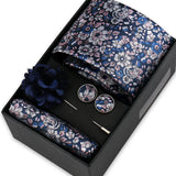 Riolio  Men Necktie Flower Pin Set With Box Luxury Necktie Handkerchief Brooch With Cufflinks Set Gift Box Wedding Men Suits Gravatas
