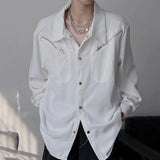Riolio  Mens Shirt Zipper Design Dark Casual Shirt Summer Streetwear Fashion Trend Daily Versatile Long Sleeve Top Men'S Wear New