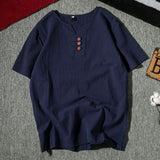 Riolio  Men's Short Sleeve Henley Shirt Casual Loose Fit Solid Color Button Placket Comfortable Daily Fashion Top