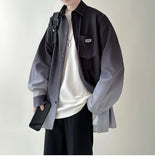 Riolio Men's shirt Gradient Plicated Long Sleeve Shirts Loose Korean Shirt Fashion Casual Oversize Shirt Coat High Quality Clothing