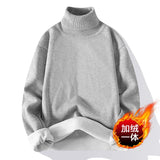 Riolio black turtleneck outfit Men New Sweater Autumn Winter Knitted Turtleneck Thick Fleece Inside Solid Color Pullovers Men Casual Sweater Pullovers