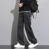 Riolio New Korean Men's Casual Long Jeans Classic Man Straight Denim Wide-leg Pants Solid Color Light Blue Grey Black