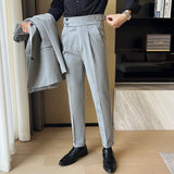 Riolio Men Pants Classic Men's Office Trousers Slim Fit High Waist Vintage Pockets for Formal Business Style Elegant Formal Pants