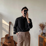 Riolio Autumn Men's Clothing Light Luxury Long-sleeved Dress Shirt Solid Color Slim Retro Leisure Patchwork Korean Popular Clothes