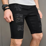 Riolio Street Men Holes Distressed Slim Beach Denim Shorts Summer Stylish Solid Male Casual Jean Five-point Pants