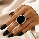 Riolio Fashion Vintage Men Vintage Ring Enamel Rings Punk Classic Black Drip Imitation Black Stones Male Enamel Ring Luxury Jewelry