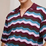 Riolio  Fashionable Hollow Out Knitting Mens Polo Shirt Summer Casual Turn-down Collar Short Sleeve Tops Men Stylish Striped Polo Shirts