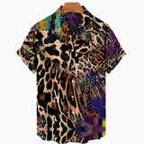 Riolio Short Sleeve Leopard Men's Shirts For Man Clothing Hawaiian Fashion 3D Print Thin Lapel Floral Casual Oversized Imported Camisa
