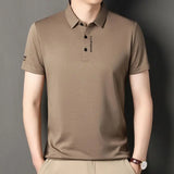 Riolio  Summer Lightweight Middle-aged Men's Ice Silk Striped Casual Polo Shirt