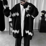 Riolio Man Clothes Black Long Knitted Sweaters for Men Striped Cardigan Korean Fashion Overfit Jumpers Thick Winter Japanese Harajuku