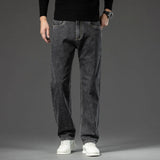 Riolio  Autumn New Men's Straight Loose Dark Gray Jeans Classic Style High Elasticity Baggy Pants Male Plus Size 40 42 44