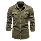 Riolio New Single Breasted 100% Cotton Men's Shirt Business Casual Fashion Solid Color Corduroy Men Shirts Autumn Slim Shirt Men