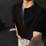 Riolio  Zip T Shirt Men Short Sleeve Summer Trendy Casual Fashion All-match Shirt