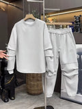 Riolio Streetwear Sportswear Plush Thickened Sweatshirt Trousers Two-piece Set Unisex Versatile Loose Solid Color Casual Sports Suit