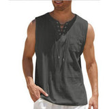 Riolio Men's Linen Tank Tops Summer Sleeveless T-Shirt Solid Color Loose Cotton Linen Shirt Casual Cotton Eurocode Linen Vest