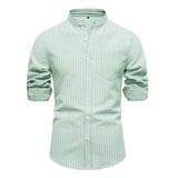 Riolio Solid Color Striped Men's Shirts Single Pocket Stand Collar Long-sleeved Shirts for Men New Spring Social Shirts Men