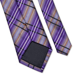 Riolio Purple Striped Plaid Silk Tie Set Pocket Square Cufflinks Wedding Accessories 8cm Ties Gift For Men