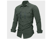 Riolio  Spring Autumn Men's Cotton Cargo Shirts Casual Men Long Sleeve Workwear Shirt Vintage Man Multi-Pocket Military Button Shirt
