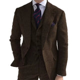 Riolio  New Wool Tweed Winter Men Suit's For Wedding Formal Groom Tuxedo Herringbone Male Fashion 3 Piece Suit (Jacket + Vest + Pants)