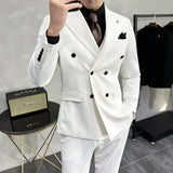 Riolio  Men's Slim Fit Three Piece Suit Double Row Buttons Fashionable Maturity Style Korean Version Wedding Groomsmen Western Coat