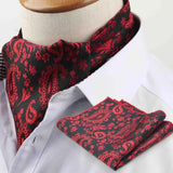 Riolio  Polyester Cravat Pocket Square Set Formal Necktie Handkerchief Ascot Self Tie Polka Dot Paisley Design Gentleman Necktie Gifts