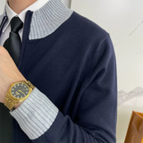 Riolio British Style Slim-fit Sweater with Stand-up Collar American Casual Color-blocked Zipper Cardigan Woolen Top Trendy Jacket Chic