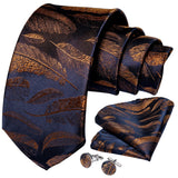 Riolio Classic Navy Blue Men's Tie Striped Paisley Floral Necktie Pocket Square Cufflinks Business Tie Set Cravat Gift For Men