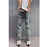 Riolio  Jacquard Jeans Men New American Style Old Washed Jeans Retro  Fashion Trend Pants Baggy Hip Hop Streetwear slim fit Denim pant