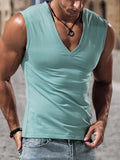 Riolio  Fashion Sleeveless Tee Tops Summer Men Solid Color Casual Tank Top Clothes Mens Loose V Neck Vest Pullovers Male Streetwear