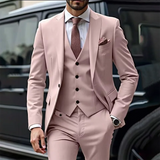 Riolio  Men's suits High-end Pink Elegant Single Breasted Men Suit Three-pieces(Jacket+Pants+Vest) Party Formal Prom Wedding Set