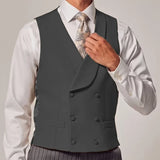 Riolio  Men Vest Sky Blue Solid Color Double Button With Lapel Waistcoat For Wedding Groom Business Formal Banquet Work Men Suit Vest