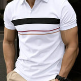 Riolio  Men's Color Block Short Sleeve Polo Shirt Casual Contrast Color Turn Down Collar Tops