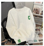 Riolio High-end Jacquard Round Neck Sweatshirt for Men's Spring Autumn Plush Thickened Trendy Design Long-sleeved Base Shirt Aesthetic